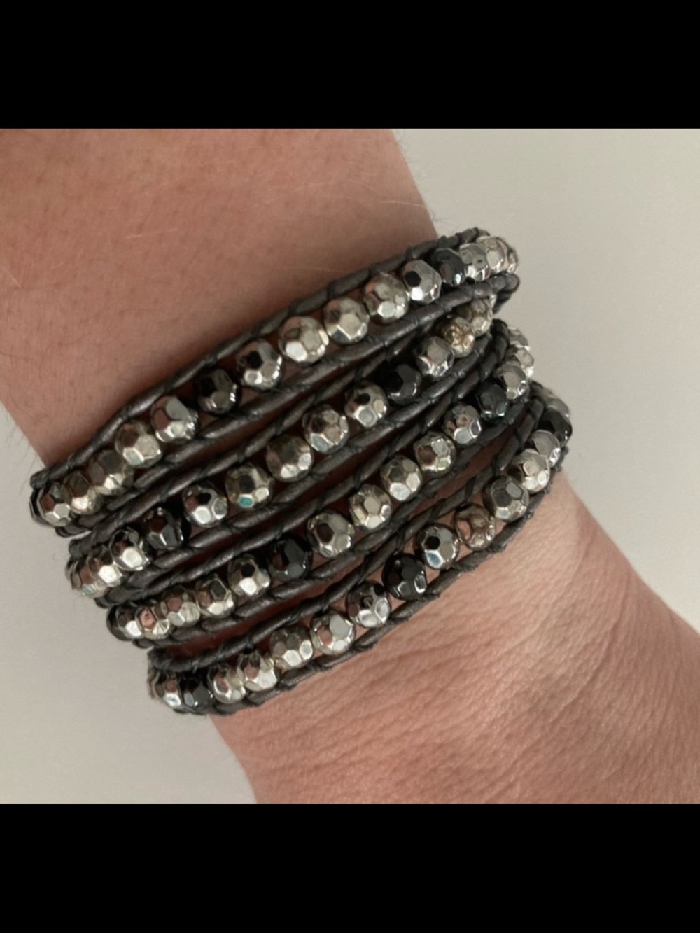 Lot of 2 beaded wrap bracelets black silver green earth tones jewelry turquoise